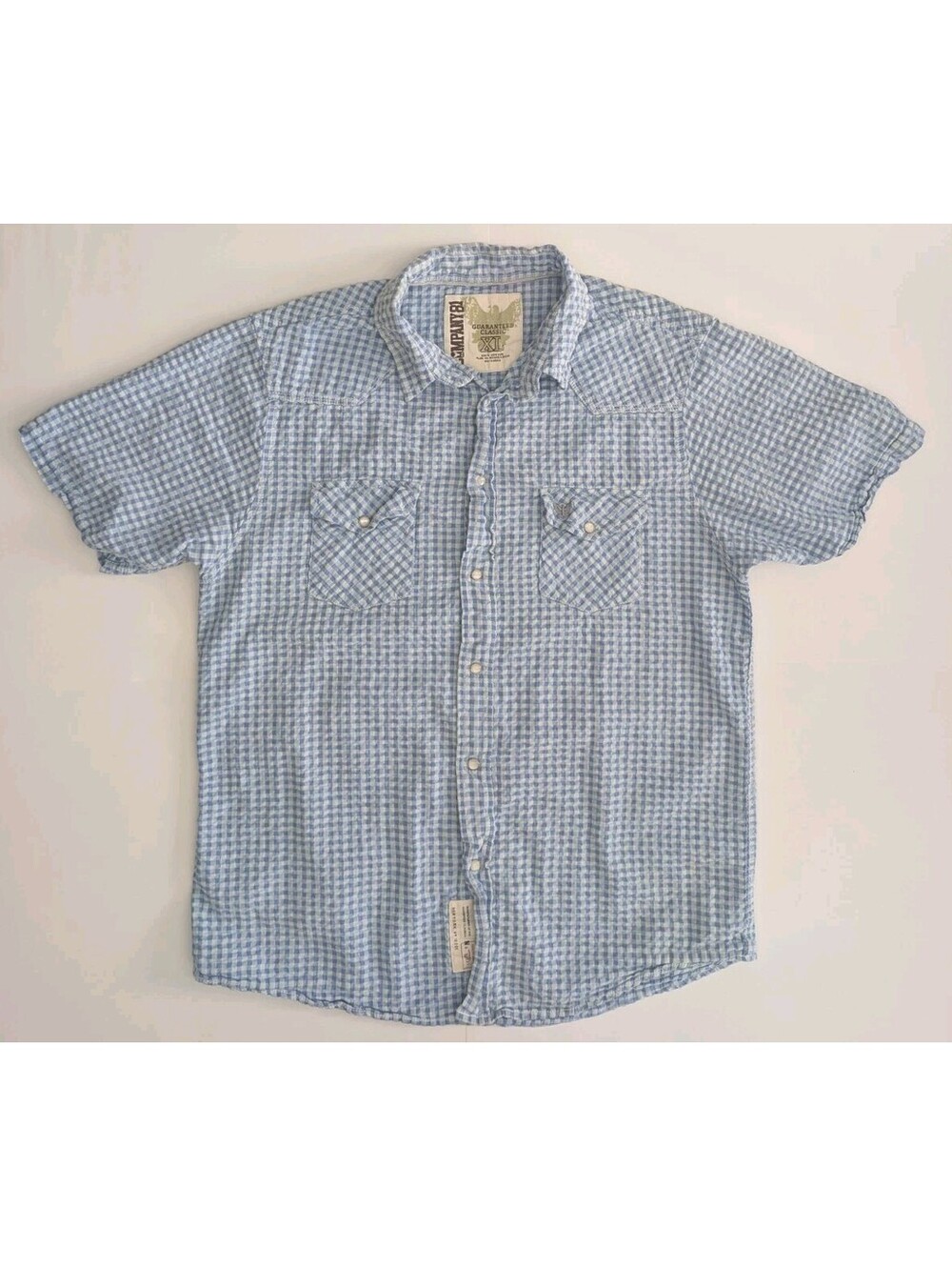 Bubble Gauze Gingham Check Pearl Snap Western Shirt XL Short Sleeve Company 81